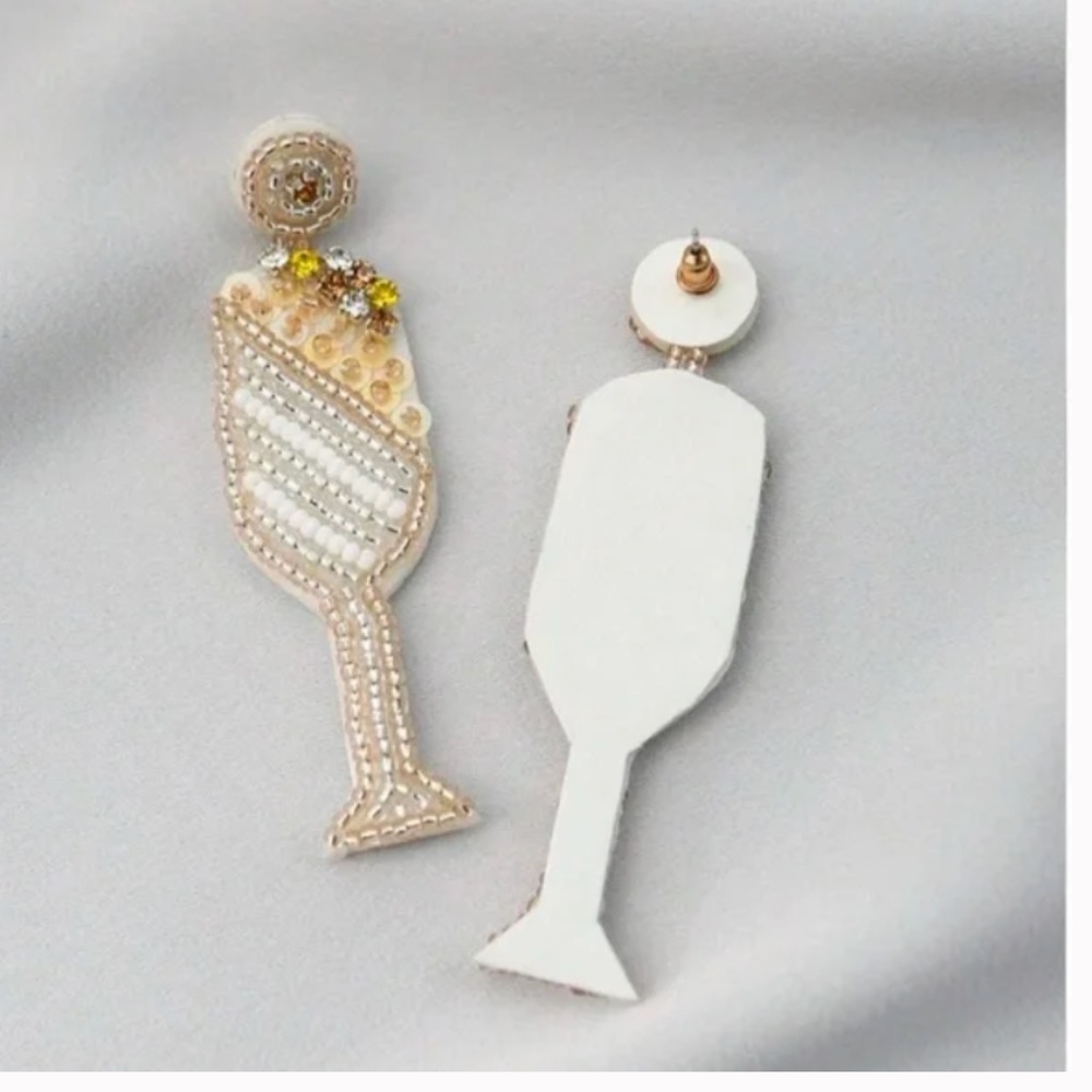 ❤️ FREE Wine Alcohol Champagne Beaded Sequin Chic Glam Vaca Party Hip Earrings